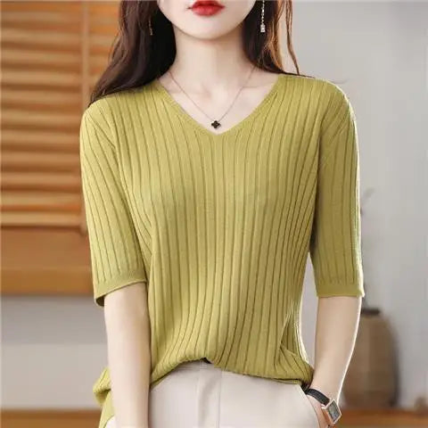 Jersey de punto calado en V