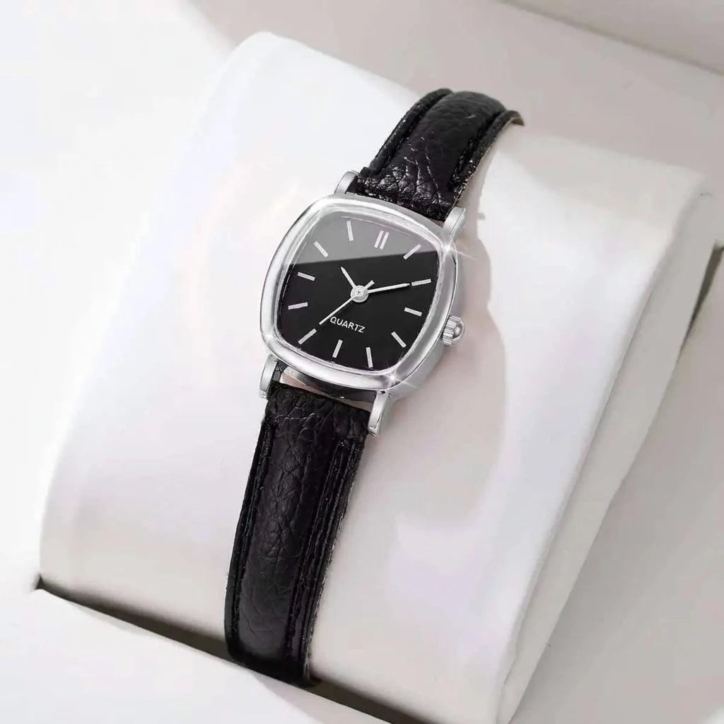 Reloj de cuarzo vintage con esfera cuadrada estilizada