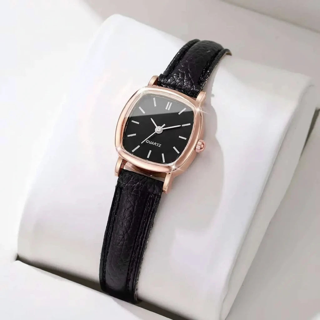 Reloj de cuarzo vintage con esfera cuadrada estilizada
