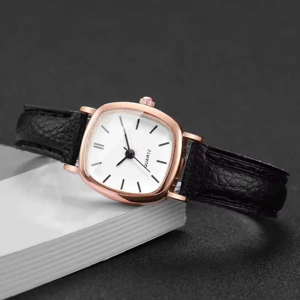Reloj de cuarzo vintage con esfera cuadrada estilizada