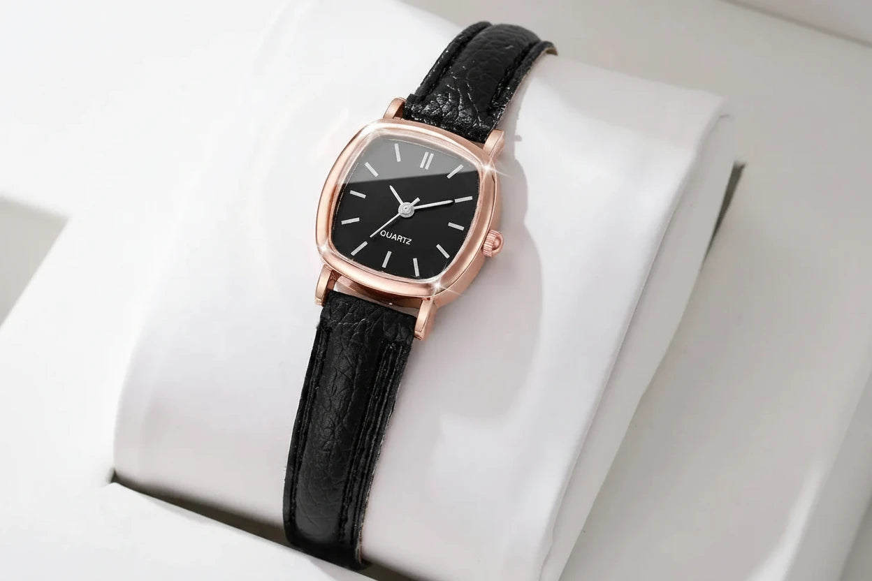 Reloj de cuarzo vintage con esfera cuadrada estilizada