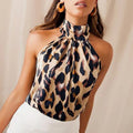 Top halter satén leopardo