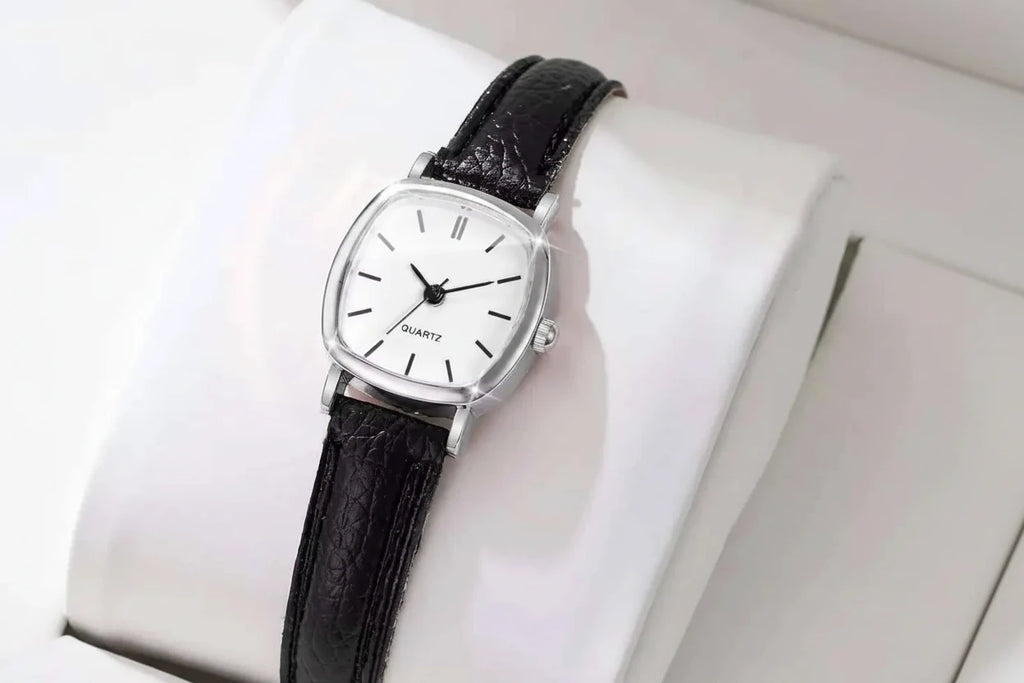 Reloj de cuarzo vintage con esfera cuadrada estilizada