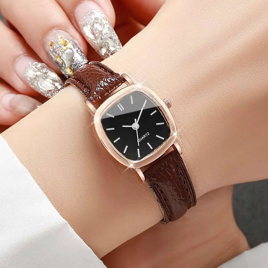 Reloj de cuarzo vintage con esfera cuadrada estilizada