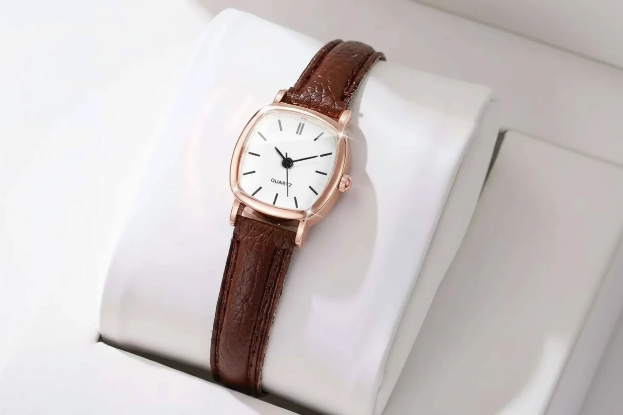 Reloj de cuarzo vintage con esfera cuadrada estilizada