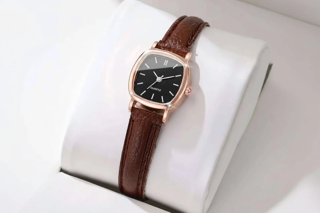 Reloj de cuarzo vintage con esfera cuadrada estilizada
