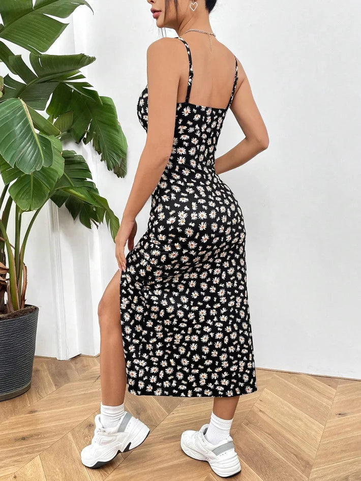 Vestido largo fluido de verano - Azul estampado