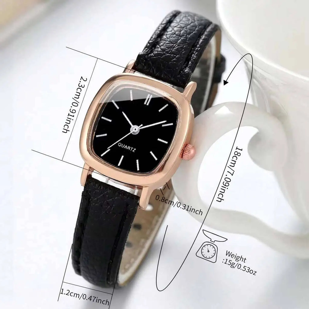 Reloj de cuarzo vintage con esfera cuadrada estilizada