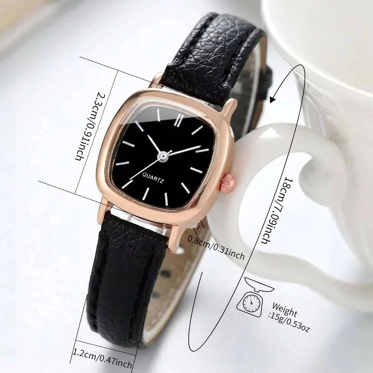 Reloj de cuarzo vintage con esfera cuadrada estilizada