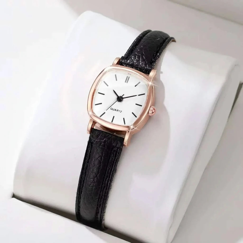 Reloj de cuarzo vintage con esfera cuadrada estilizada