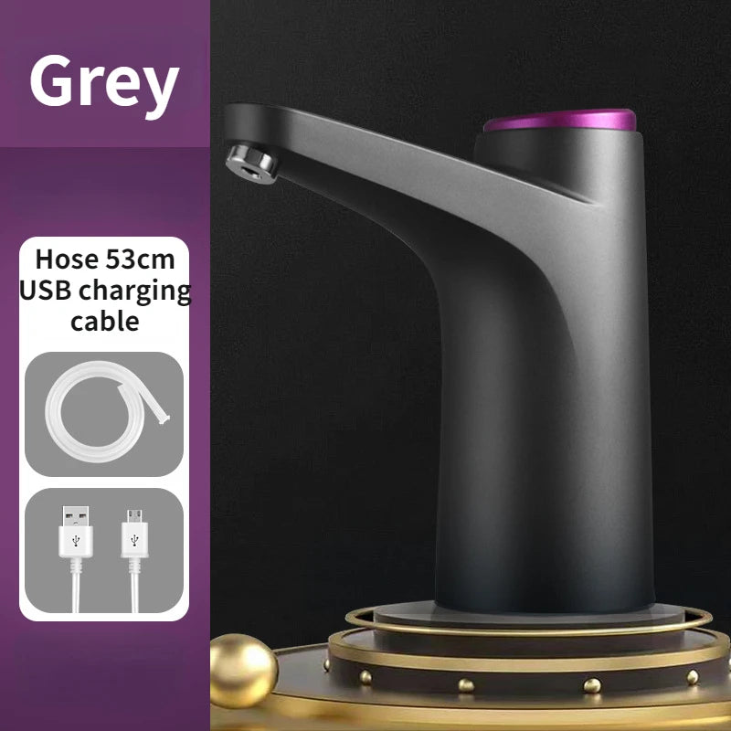 Dispensador de agua automático con bomba eléctrica, control por botón y carga USB.