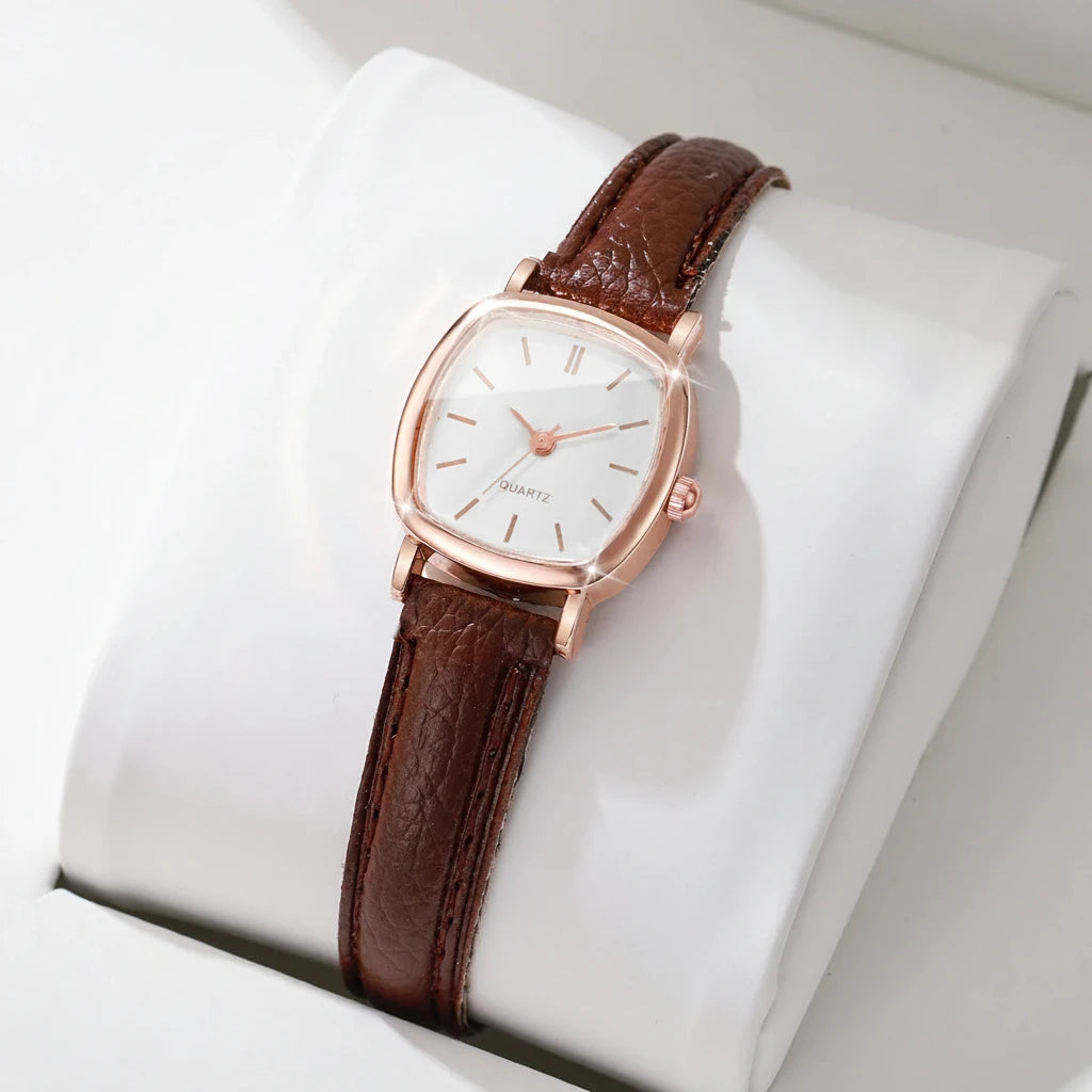 Reloj de cuarzo vintage con esfera cuadrada estilizada